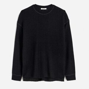 Ribbed Alpaca Blend Crewneck Sweater, in black